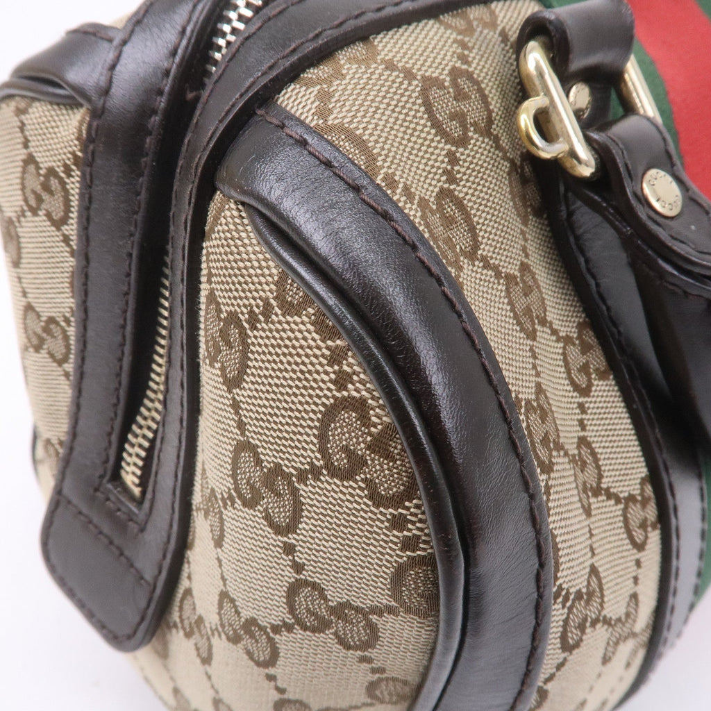 GUCCI Sherry GG Canvas Leather Boston Bag Beige Brown 269876
