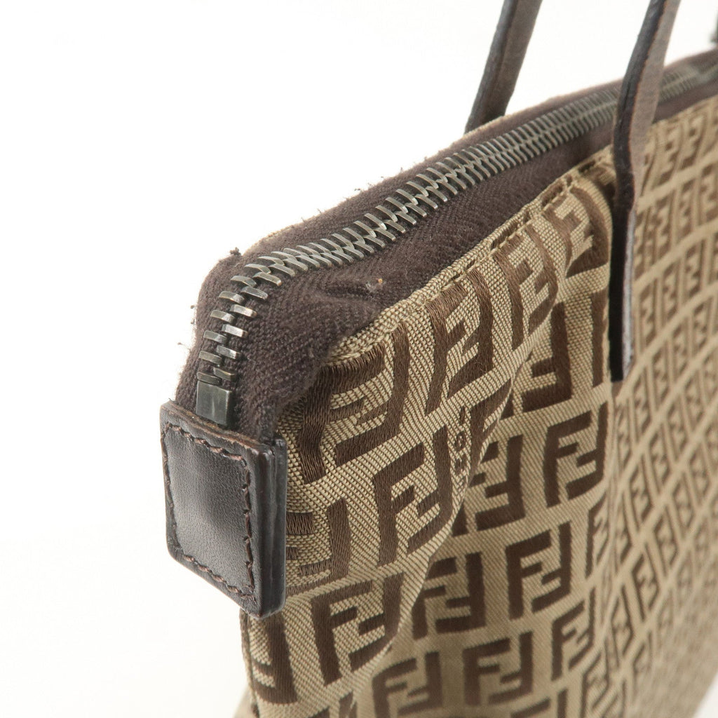 FENDI Zucchino Canvas Leather Tote Bag Brown Beige 8BH024