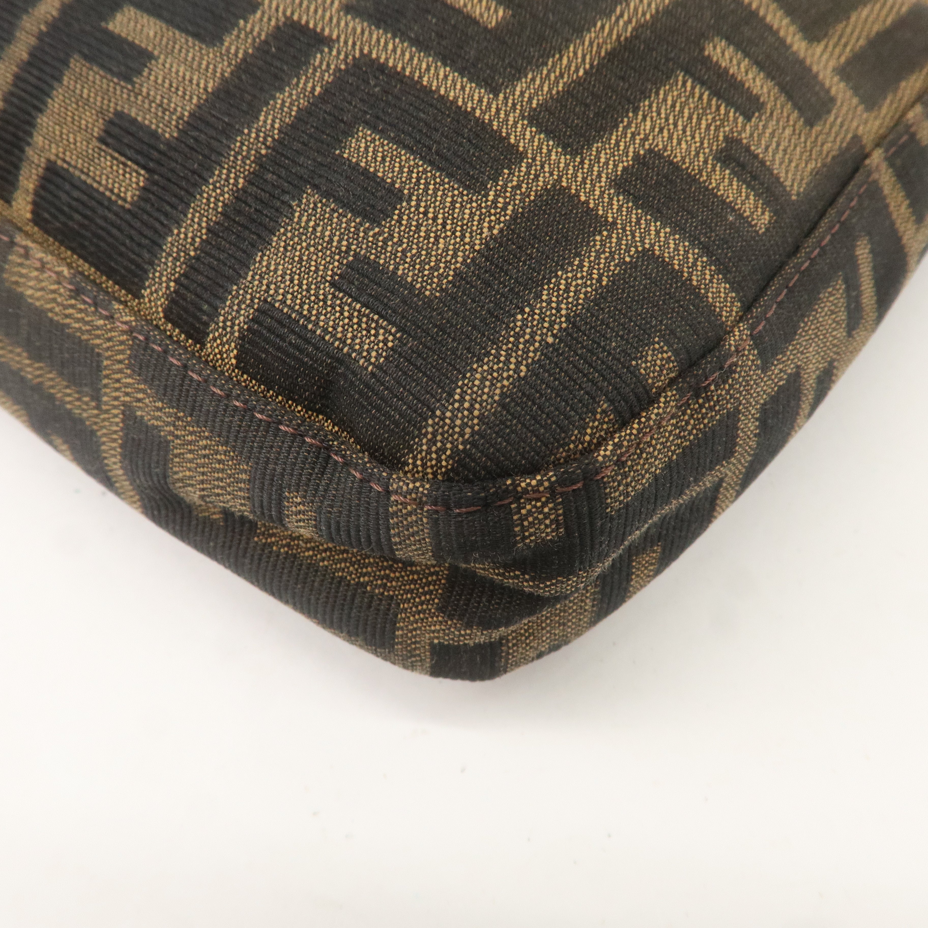 FENDI Zucca Canvas Leather Shoulder Bag Brown Black 26569