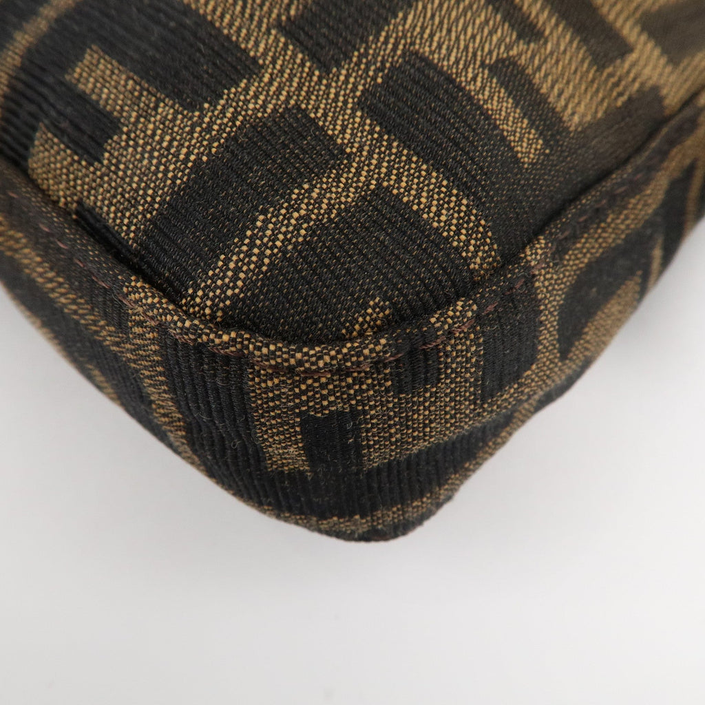 FENDI Mamma Baguette Canvas Leather Shoulder Bag Brown Black 26424