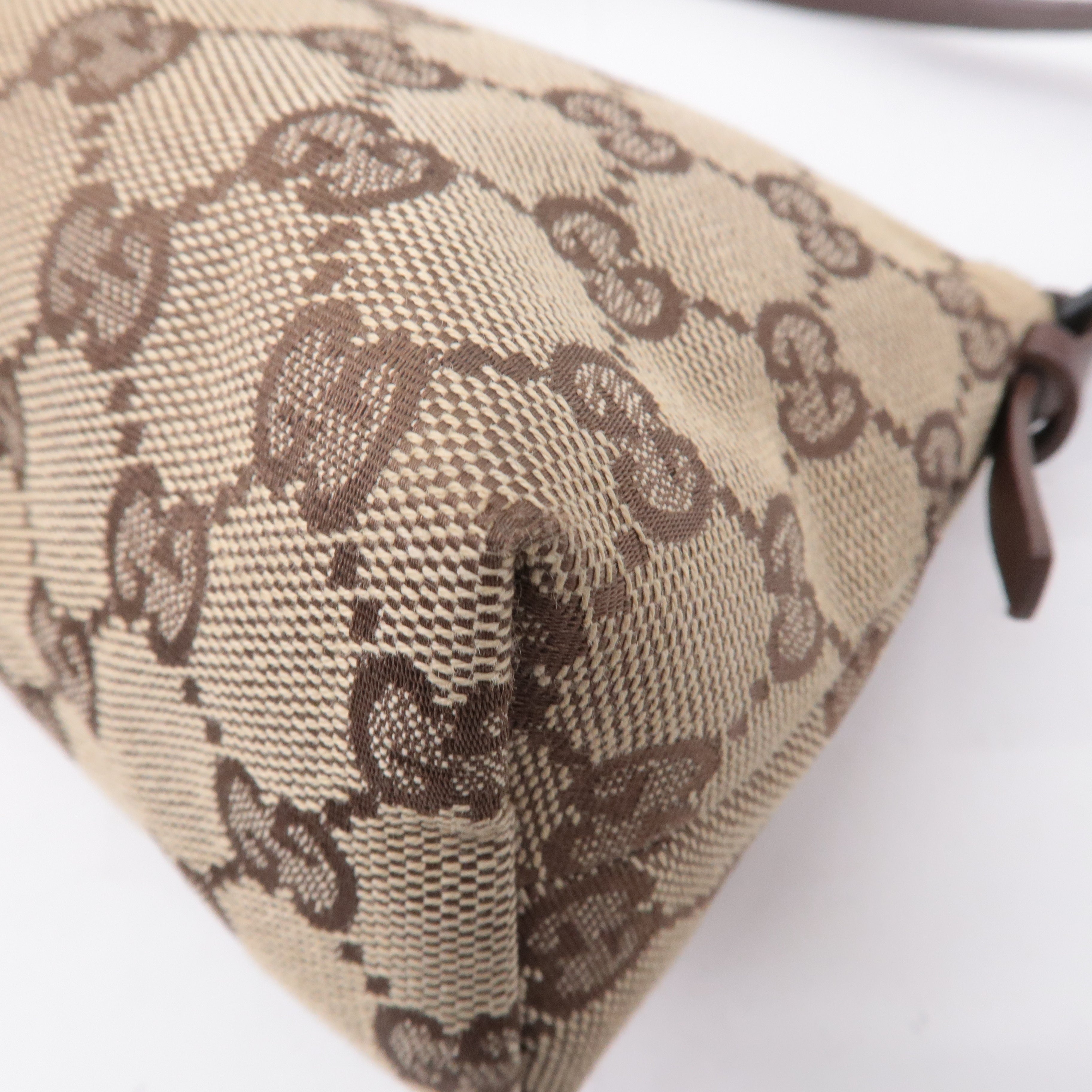 GUCCI GG Canvas Leather Hand Bag Pouch Beige Brown 103399