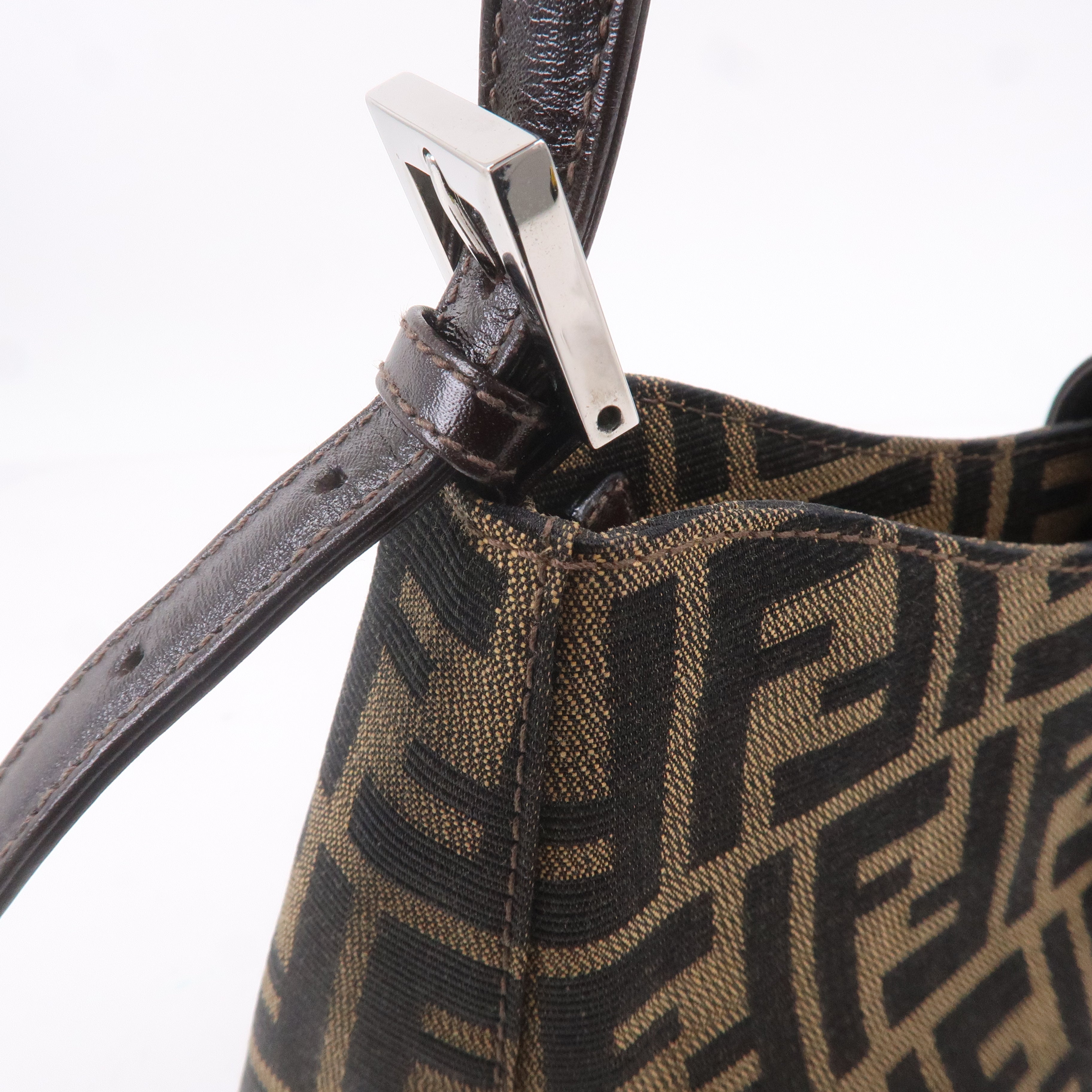 FENDI Zucca Canvas Leather Shoulder Bag Brown Black 16115