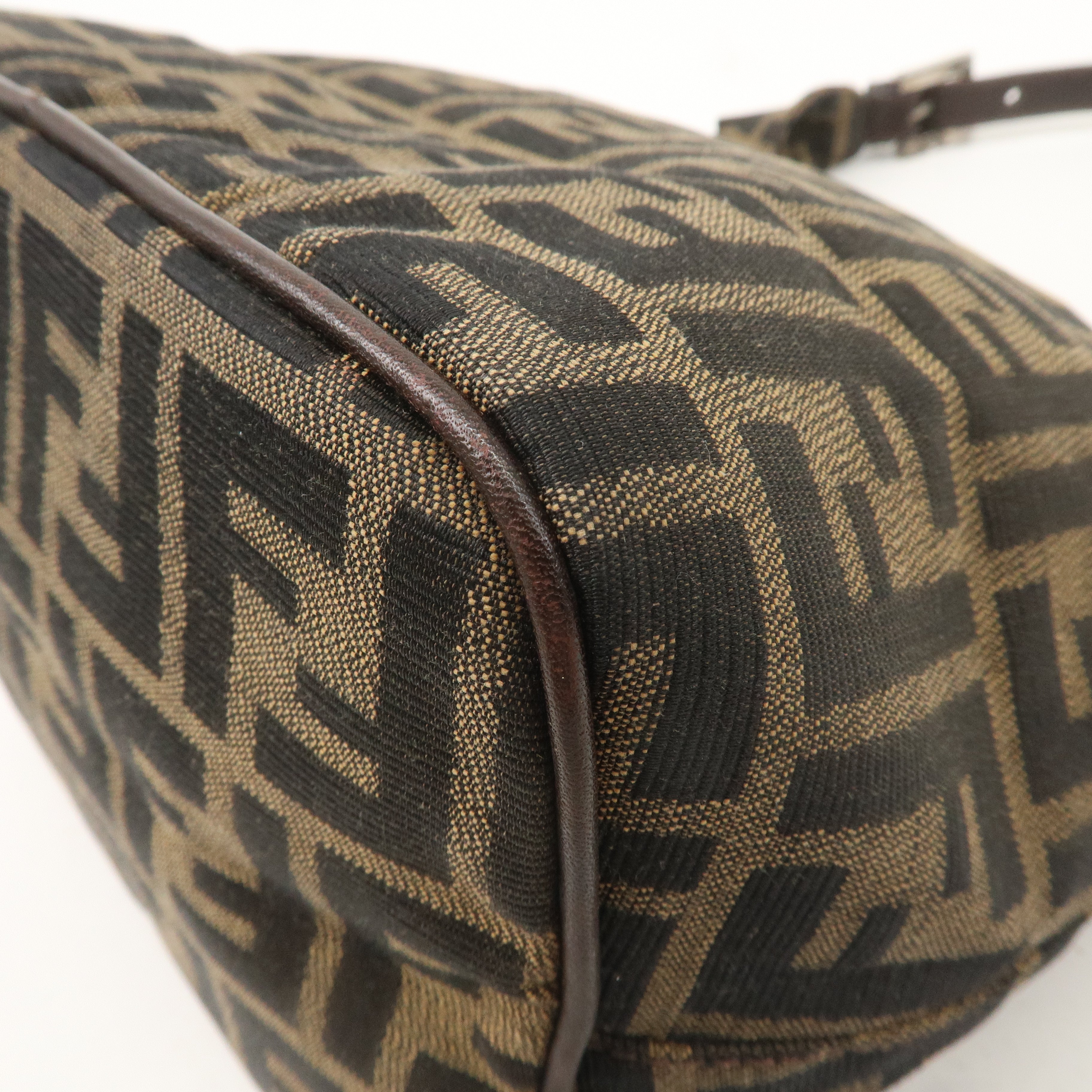 FENDI Zucca Canvas Leather Shoulder Bag Khaki Brown Black 26686