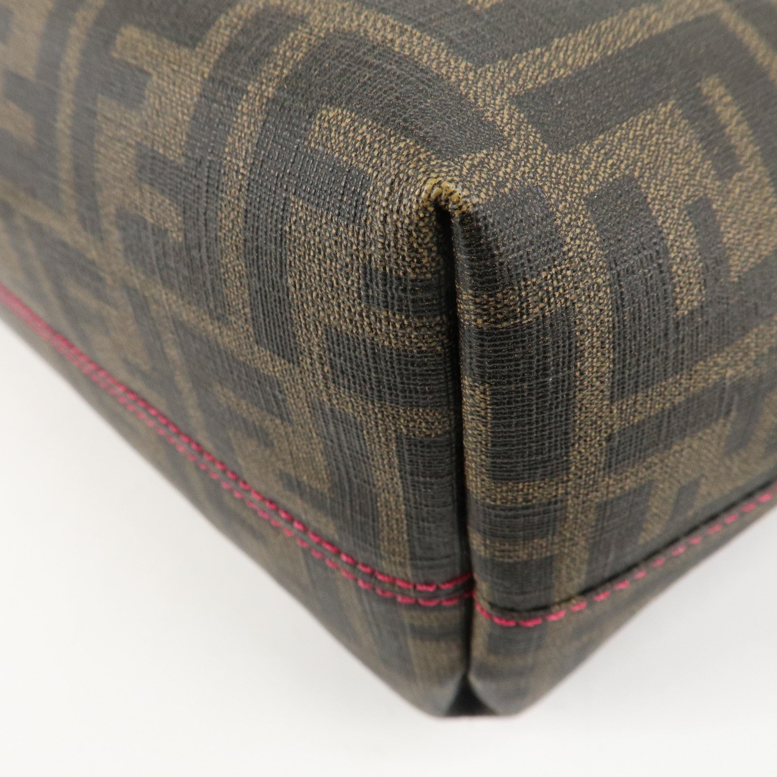 FENDI Zucca Logo Print PVC Tote Bag Brown Black Pink 8BH198