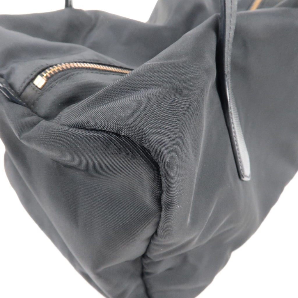 Prada Logo Nylon Leather Boston Bag Hand Bag Black BL0567