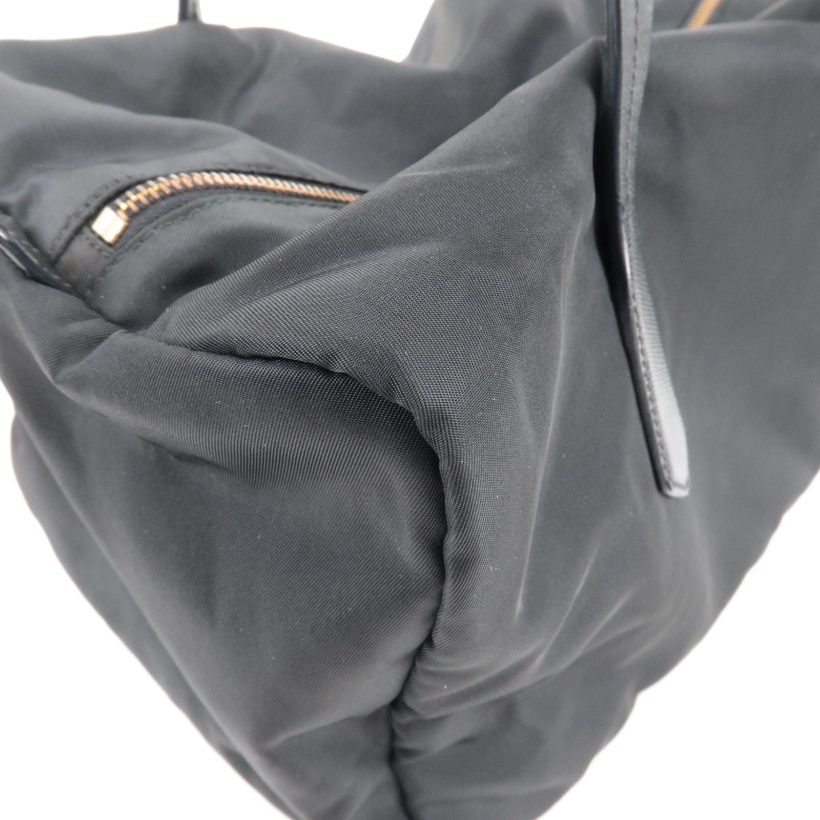 Prada Logo Nylon Leather Boston Bag Hand Bag Black BL0567