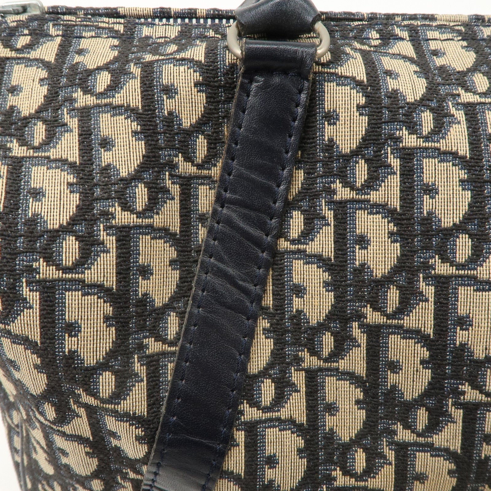 Christian Dior Trotter Canvas Leather Boston Bag Navy