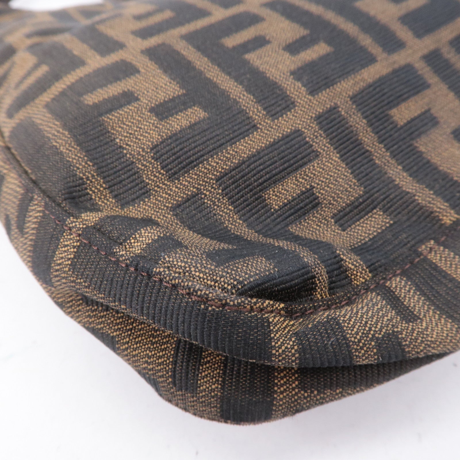 FENDI Zucca Canvas Leather Shoulder Bag Brown Black 26569