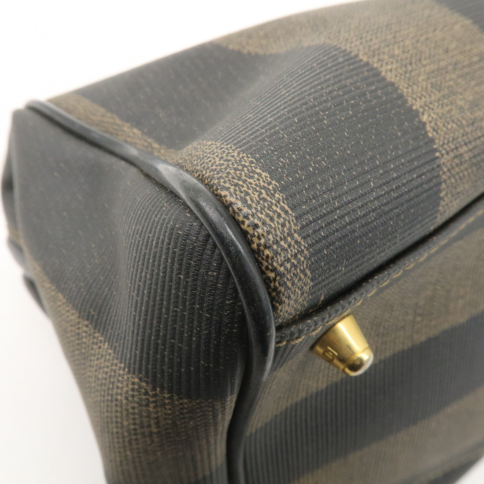 FENDI Pequin PVC Leather Mini Boston Bag Brown Black 04498