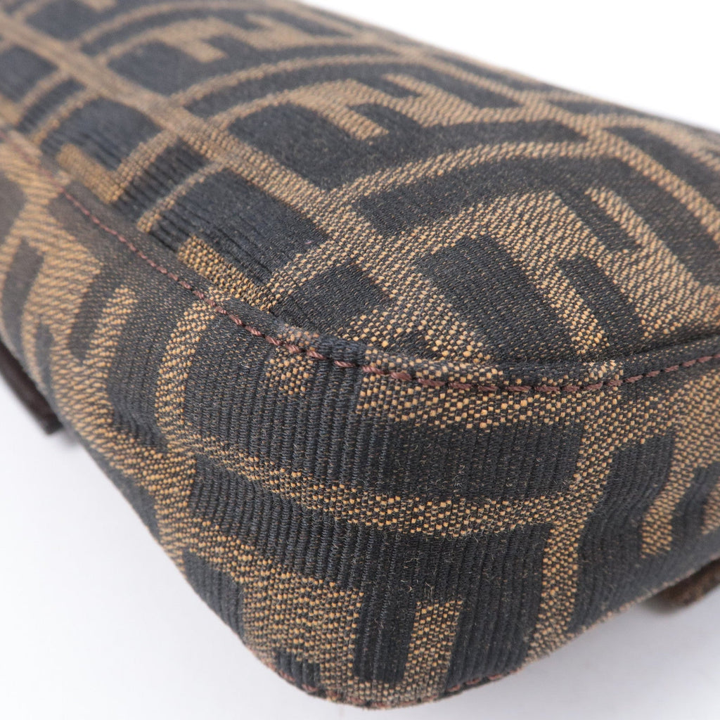 FENDI Mamma Baguette Zucca Canvas Leather Shoulder Bag Brown 26424