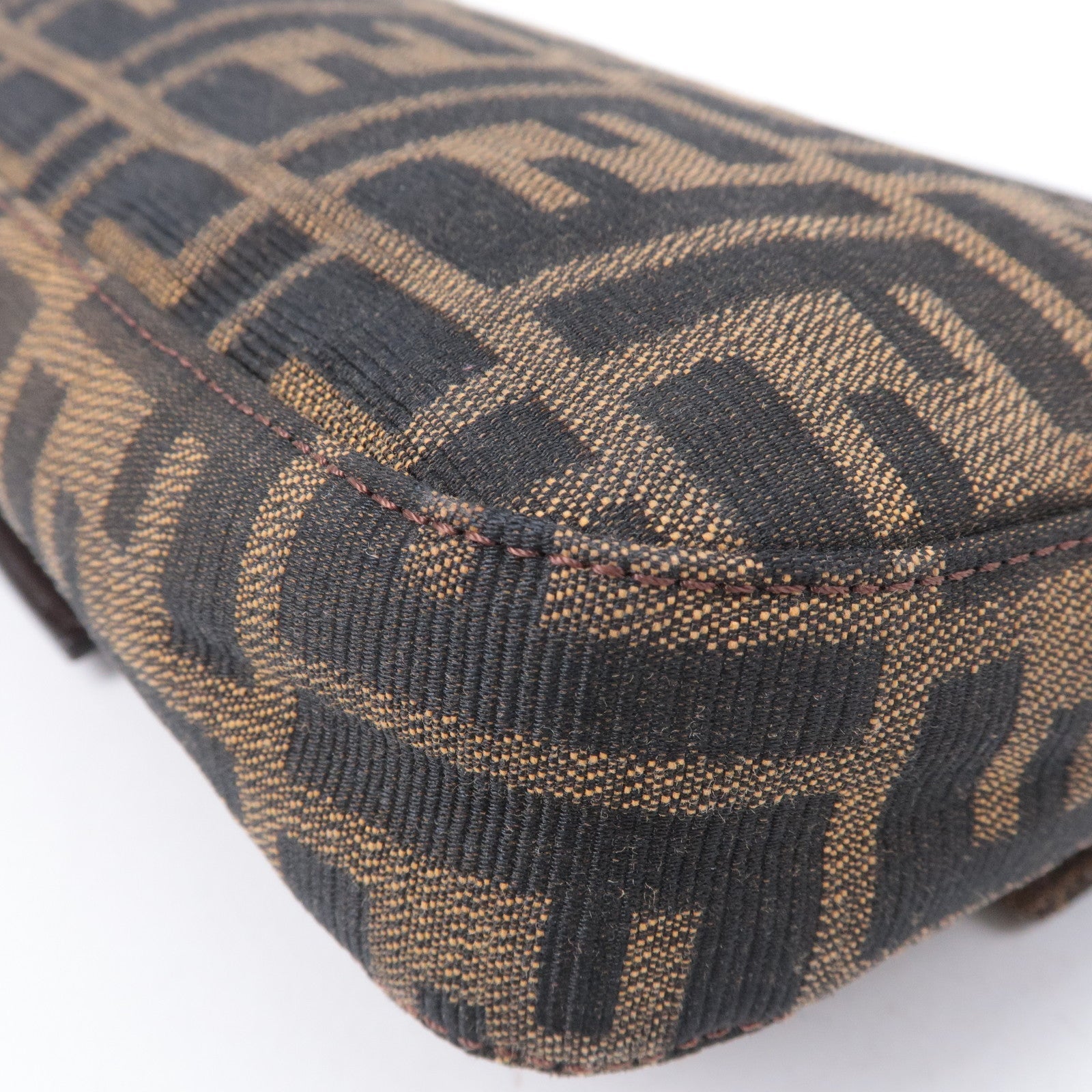 FENDI Mamma Baguette Zucca Canvas Leather Shoulder Bag Brown 26424