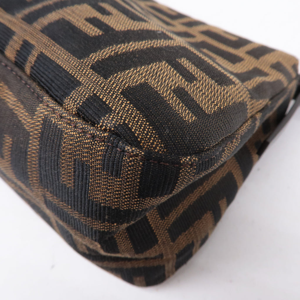 FENDI Mamma Baguette Zucca Canvas Leather Bag Brown 8BR181