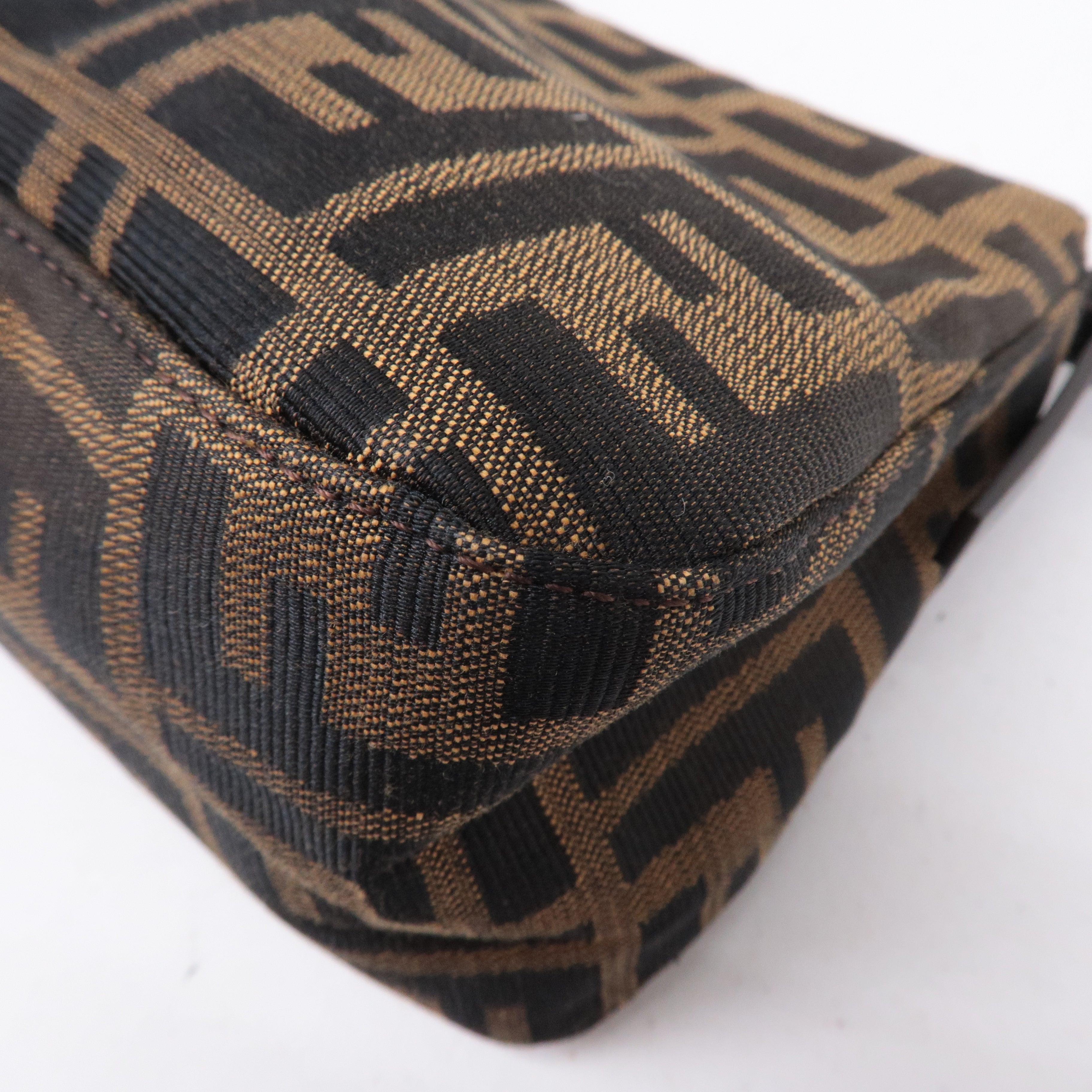 FENDI Mamma Baguette Zucca Canvas Leather Bag Brown 8BR181