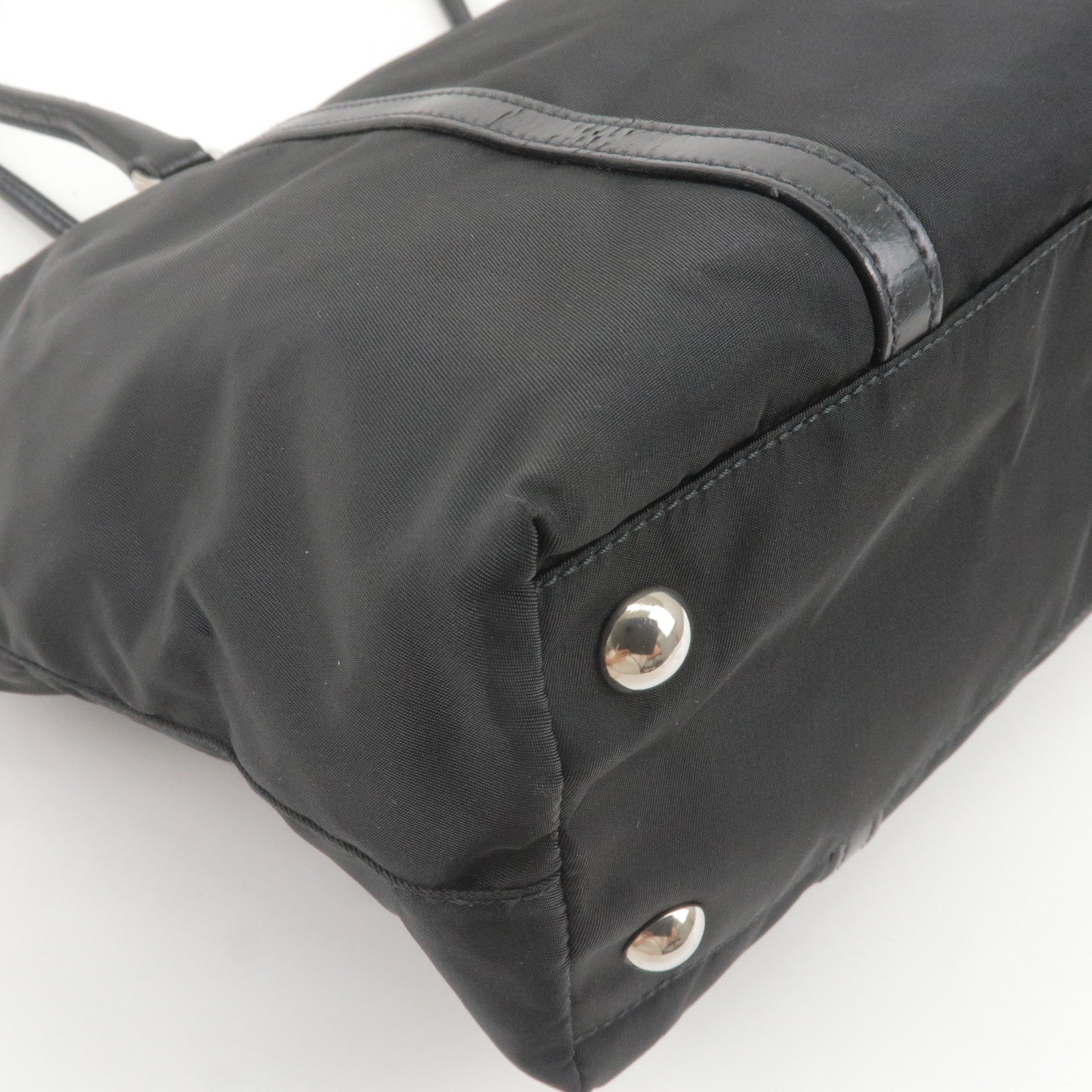 Prada Logo Nylon Leather Tote Bag Hand Bag NERO Black