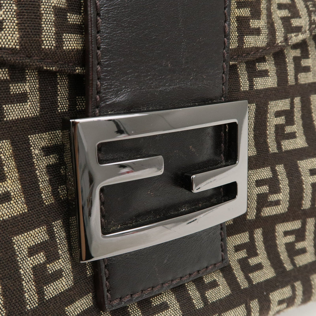 FENDI Zucchino Canvas Leather Shoulder Bag Brown Beige 8BR003