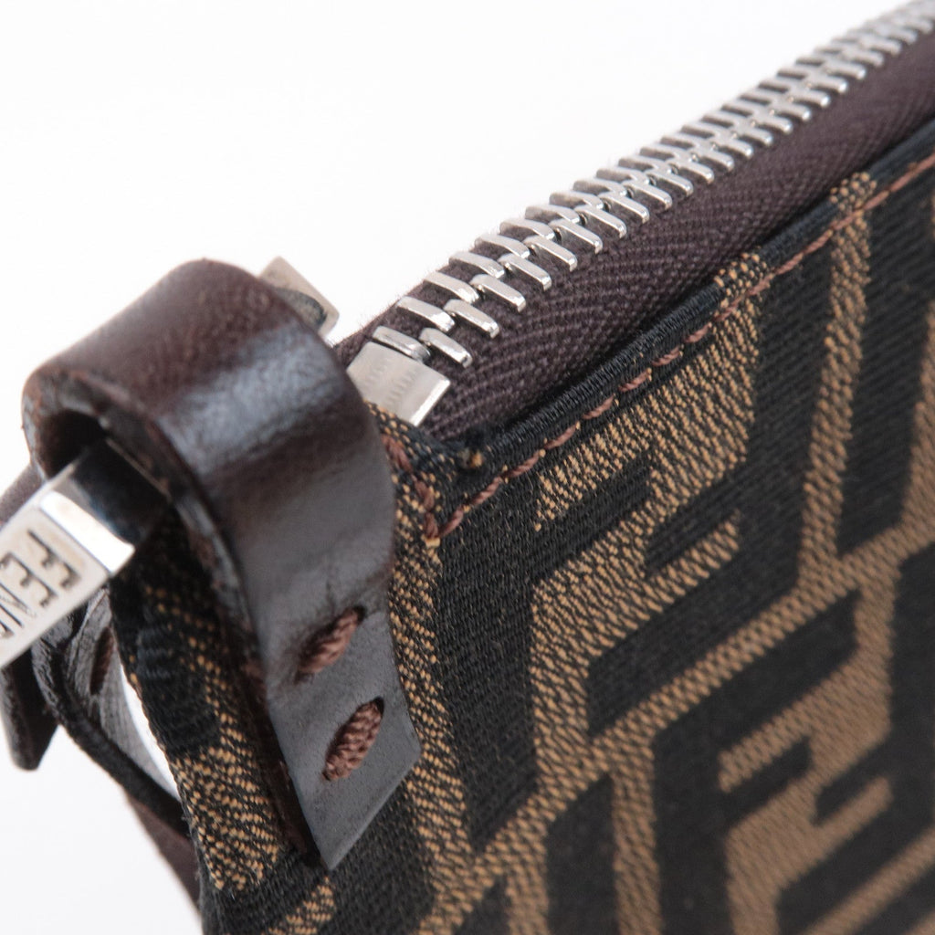 FENDI Zucca Canvas Leather Shoulder Bag Brown Black 16330