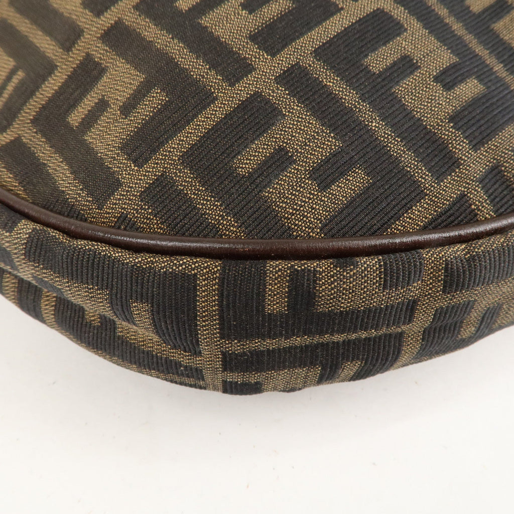 FENDI Zucca Canvas Leather Shoulder Bag Brown Black