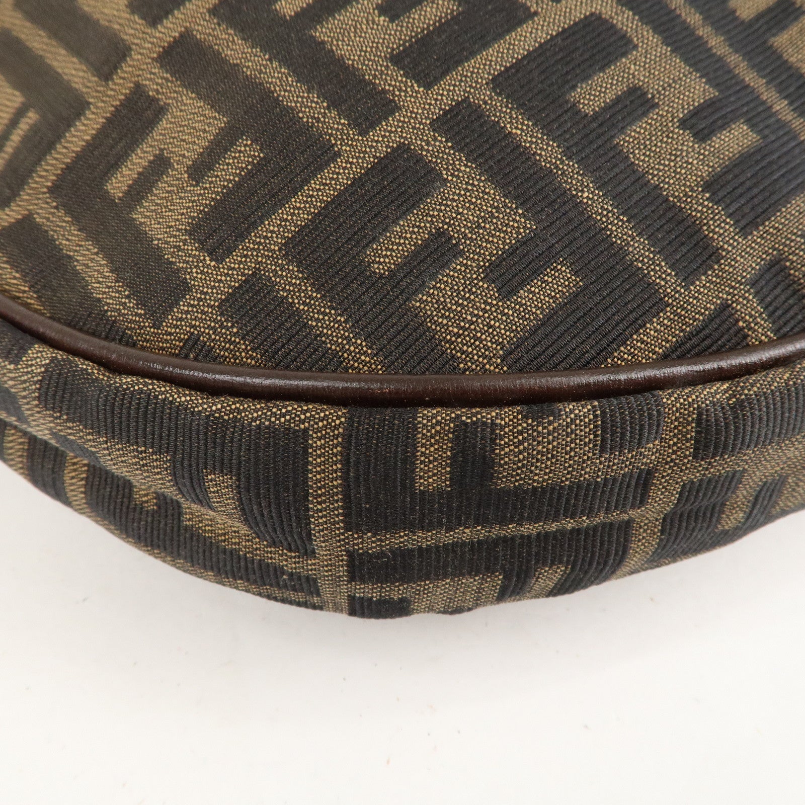 FENDI Zucca Canvas Leather Shoulder Bag Brown Black