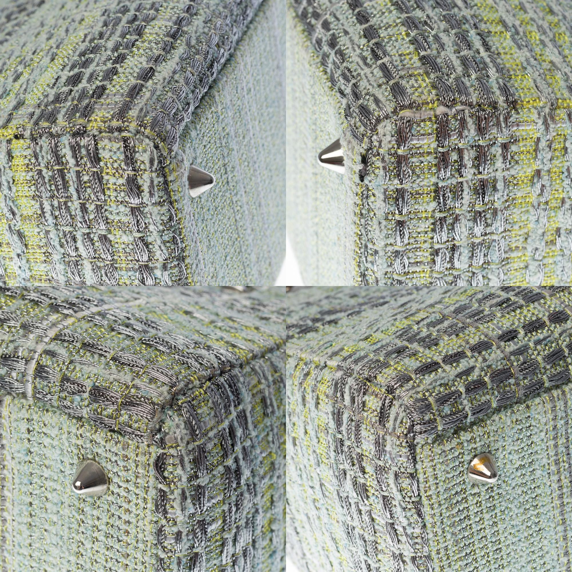 Limited Edition Lady Dior MM in Green Tweed and silver threads, SHW