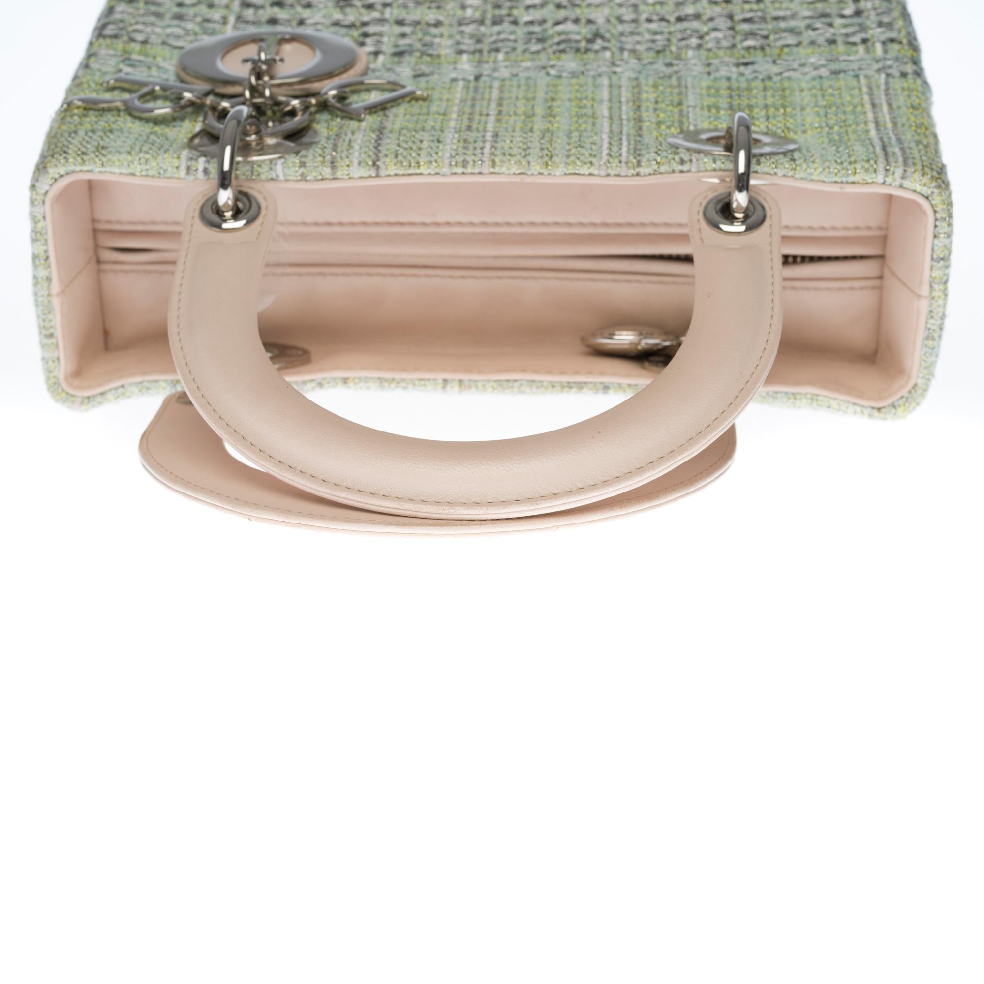 Limited Edition Lady Dior MM in Green Tweed and silver threads, SHW