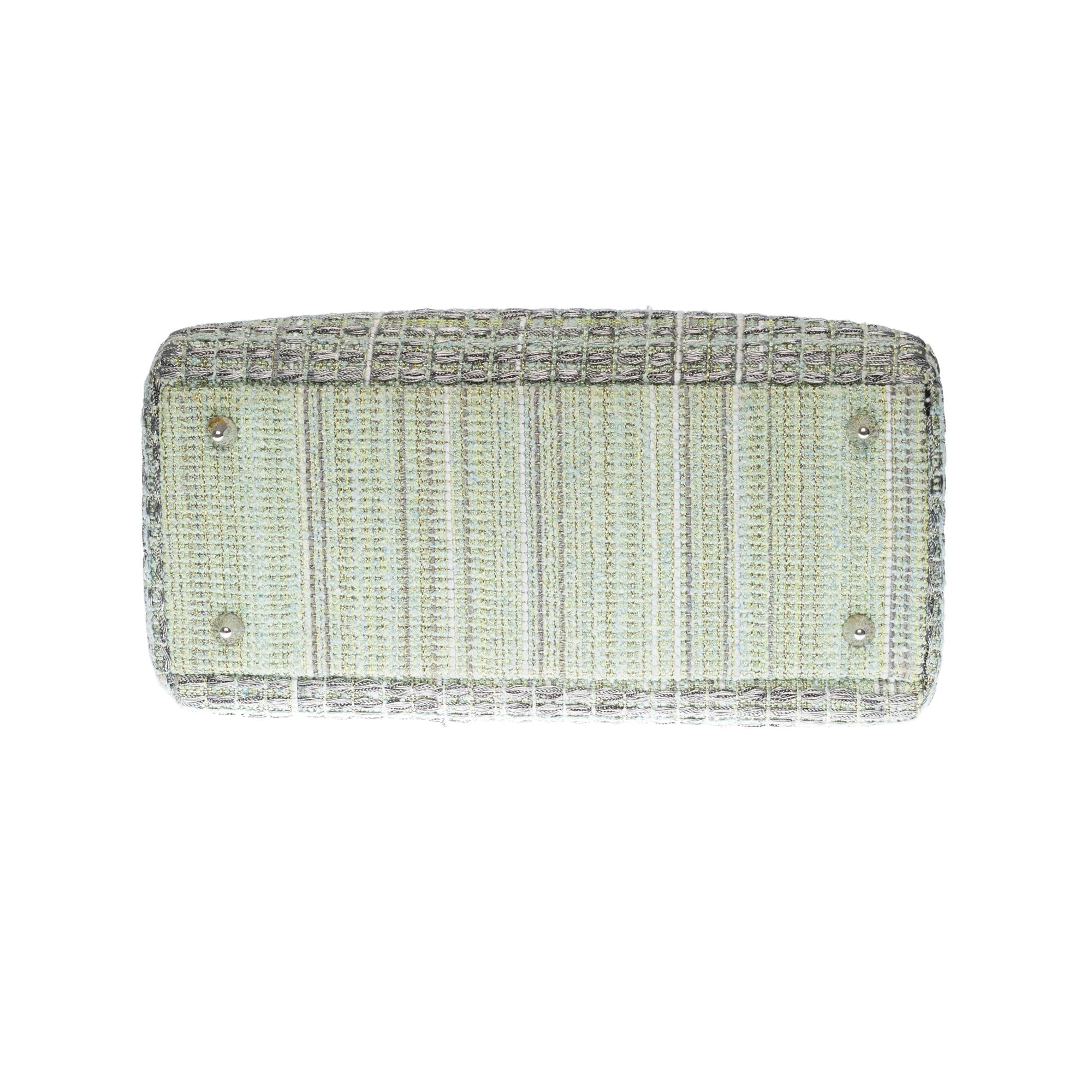 Limited Edition Lady Dior MM in Green Tweed and silver threads, SHW