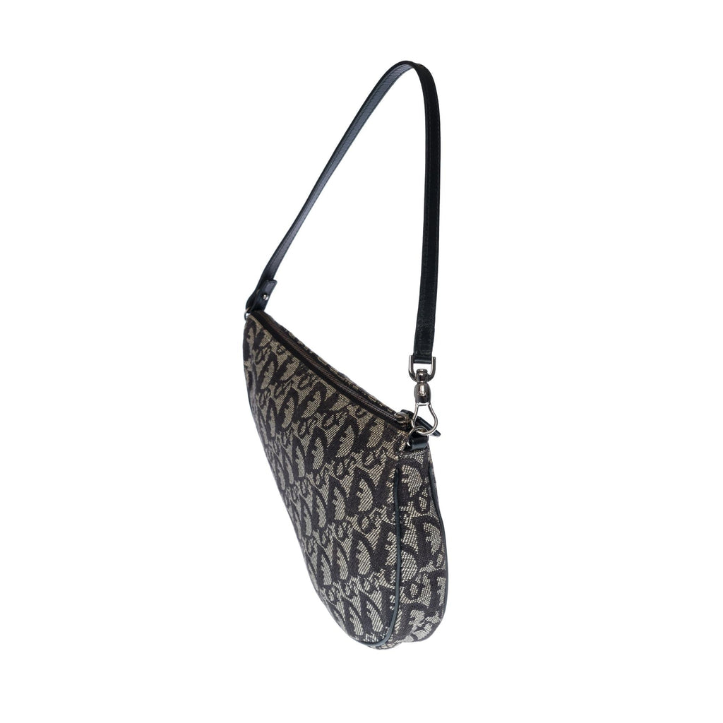 CHRISTIAN DIOR Gorgeous Saddle shoulder bag in navy blue monogram canvas, SHW
