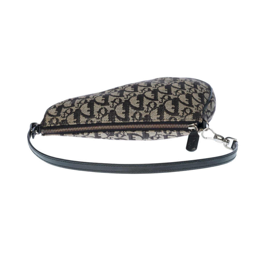 CHRISTIAN DIOR Gorgeous Saddle shoulder bag in navy blue monogram canvas, SHW