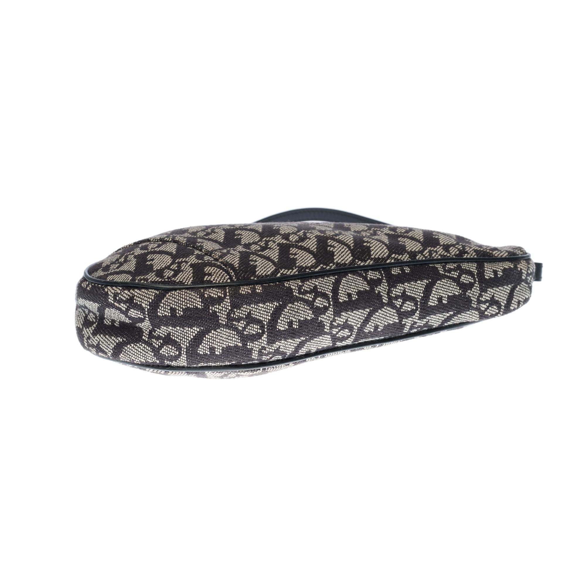 CHRISTIAN DIOR Gorgeous Saddle shoulder bag in navy blue monogram canvas, SHW