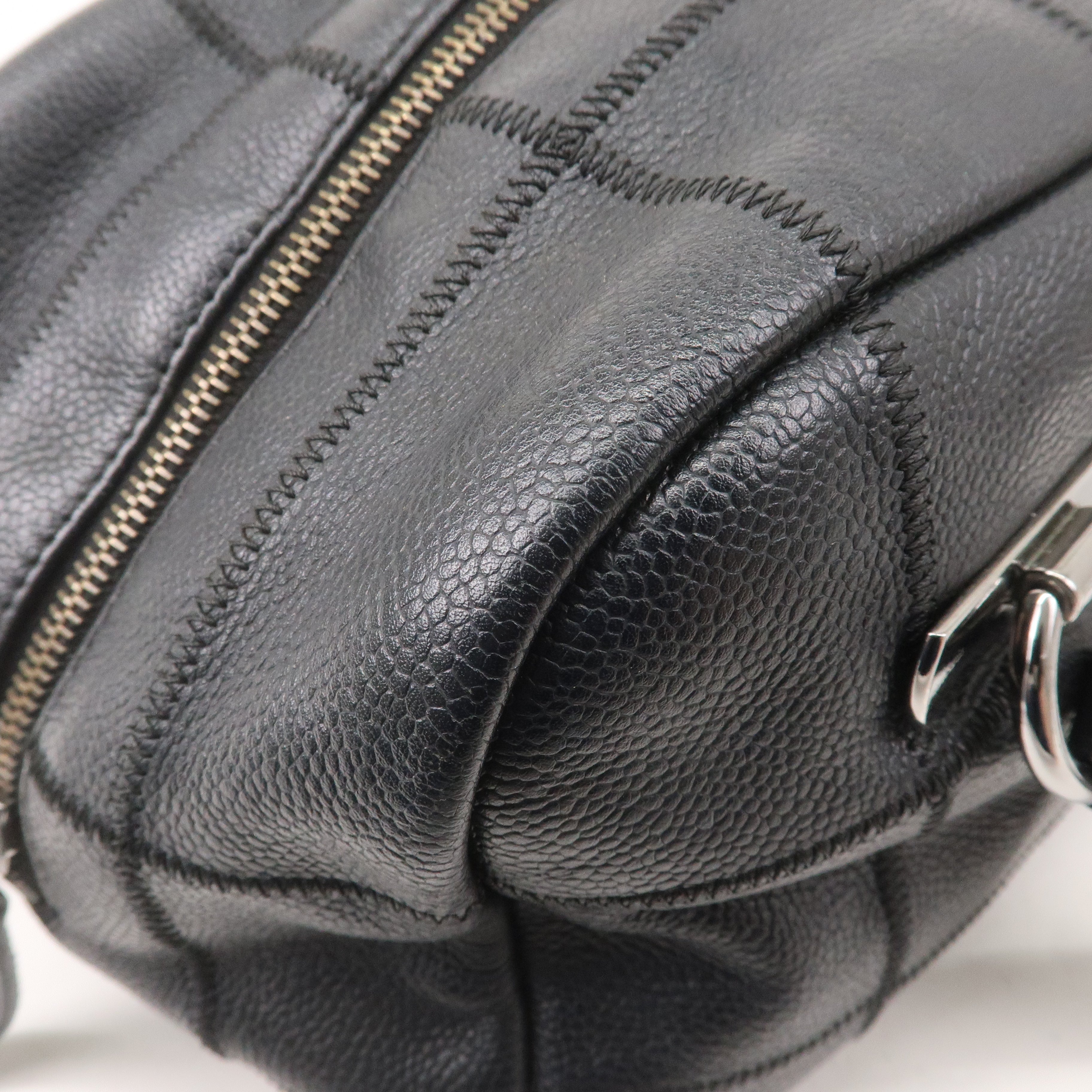 CHANEL Chocolate Bar Caviar Skin Boston Bag Black A26135