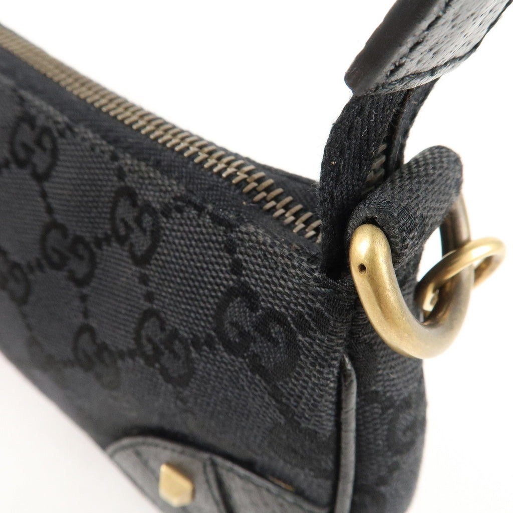 GUCCI GG Canvas Leather Chain Hand Bag Pouch Black 120940