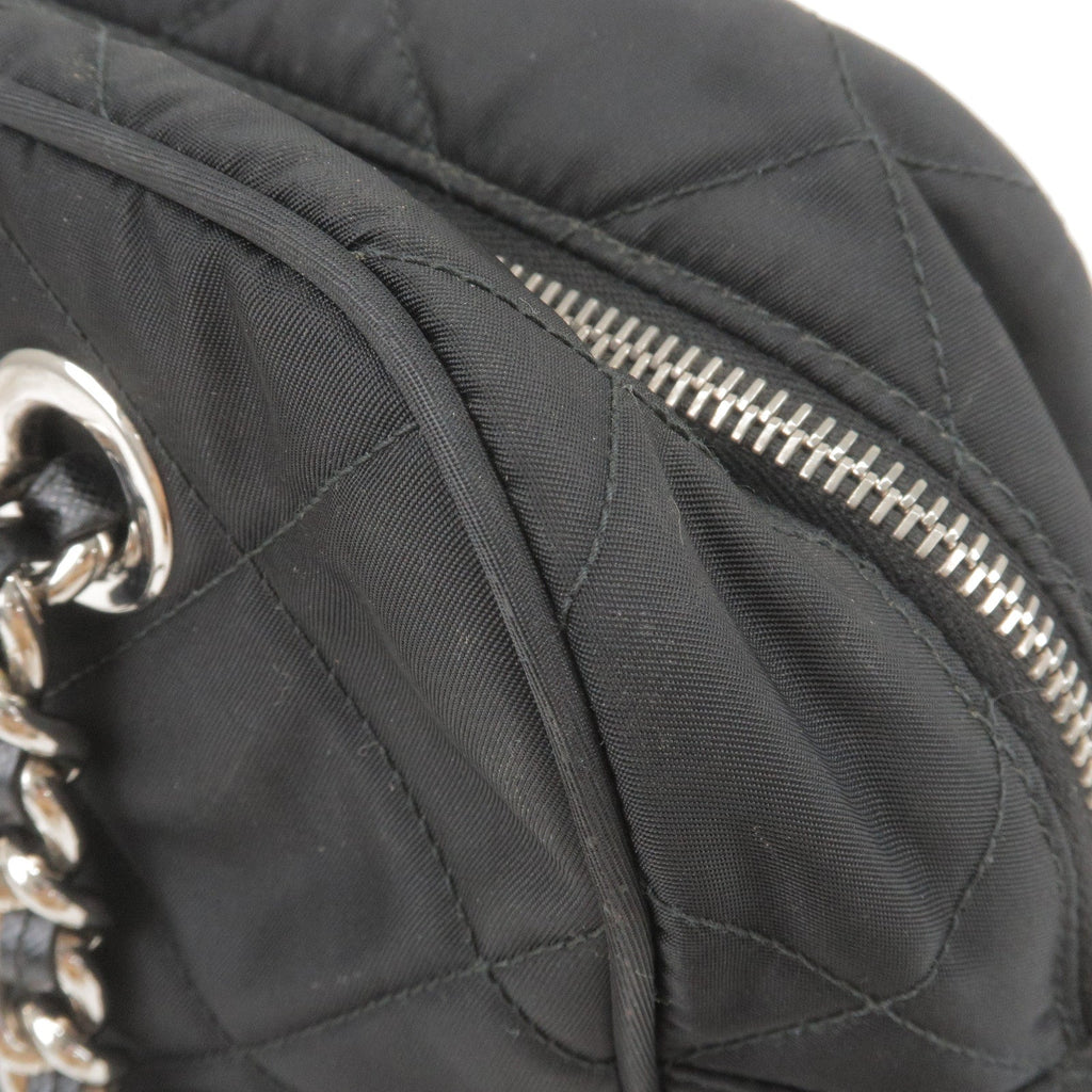 Prada Nylon Leather Quilting Chain Shoulder Bag Black 1BB072
