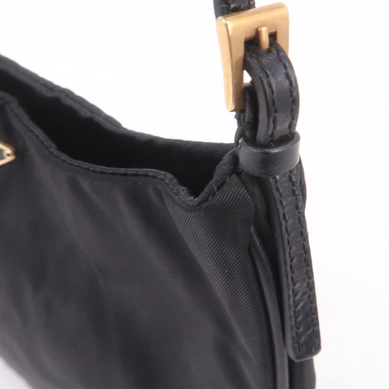 Prada Logo Nylon Leather Chain Shoulder Bag Purse Black BR0104