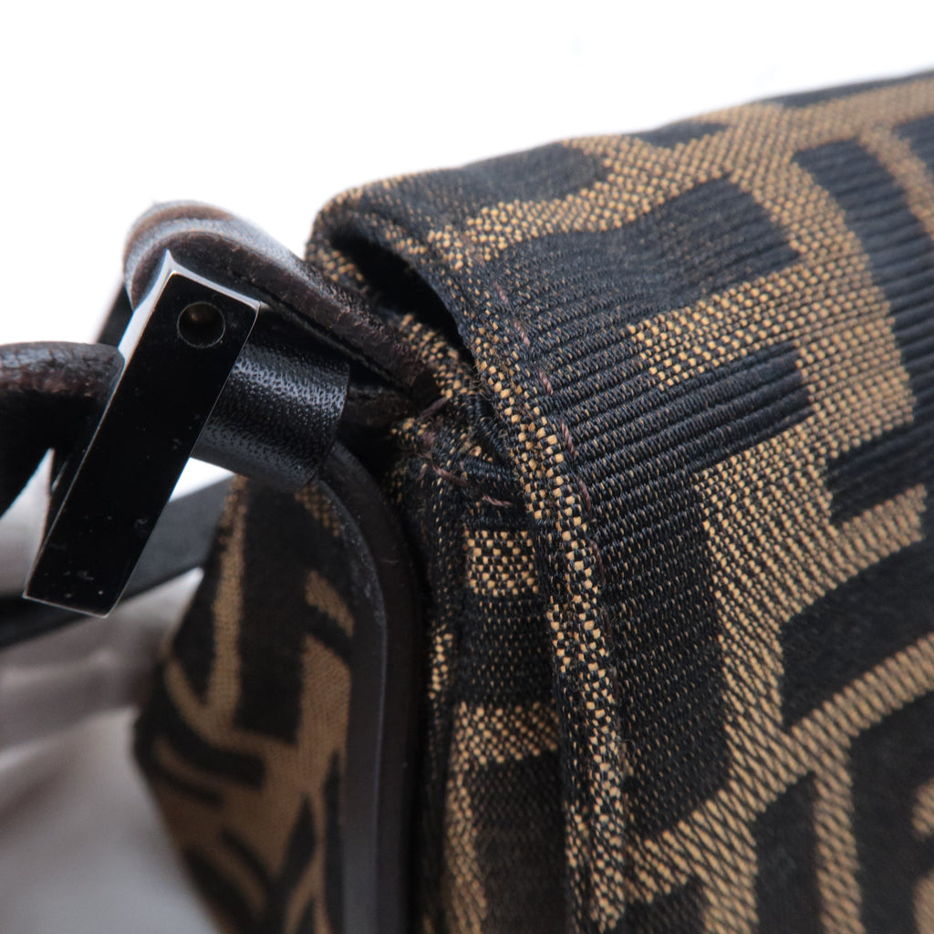 FENDI Mamma Baguette Zucca Canvas Leather Bag Brown 8BR181