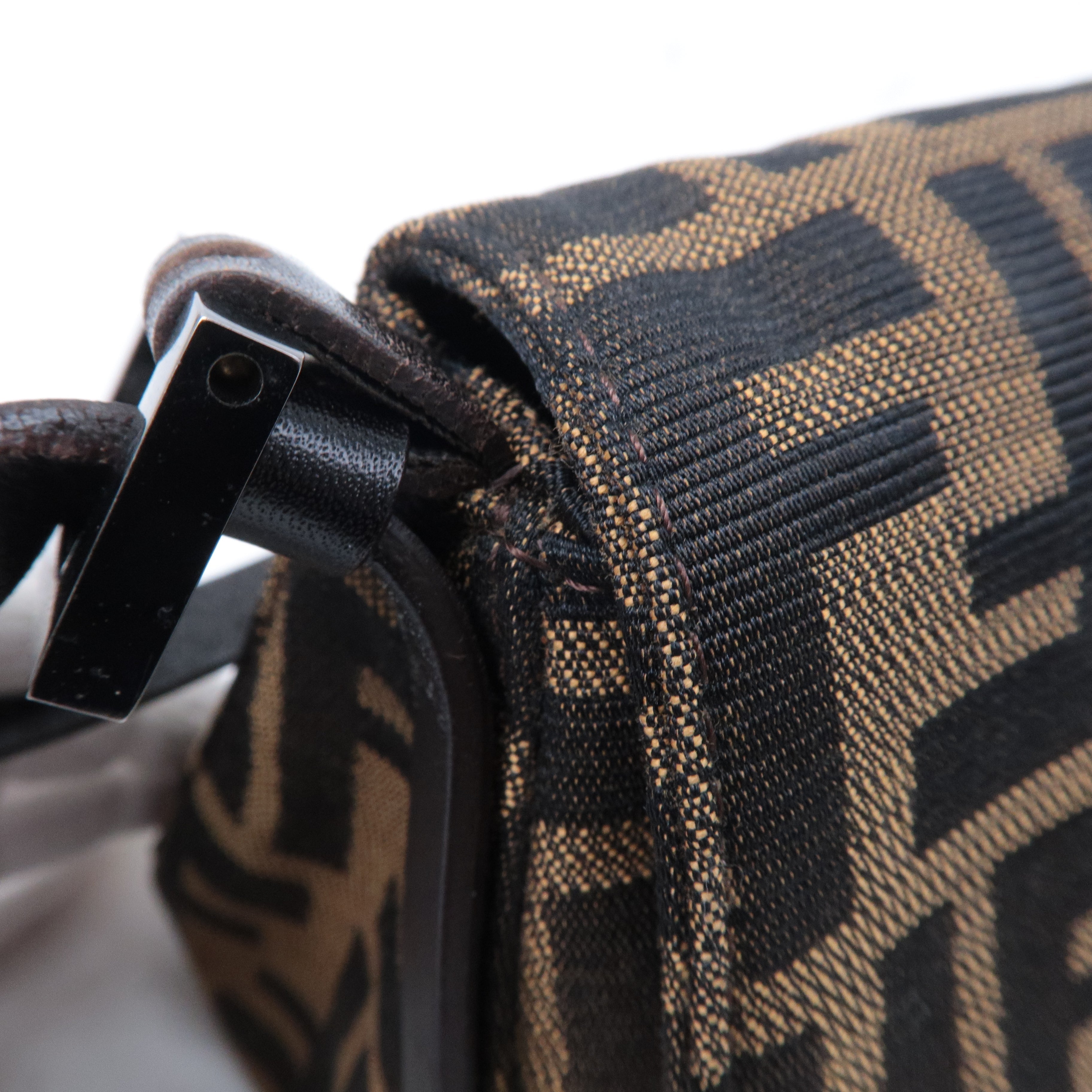 FENDI Mamma Baguette Zucca Canvas Leather Bag Brown 8BR181