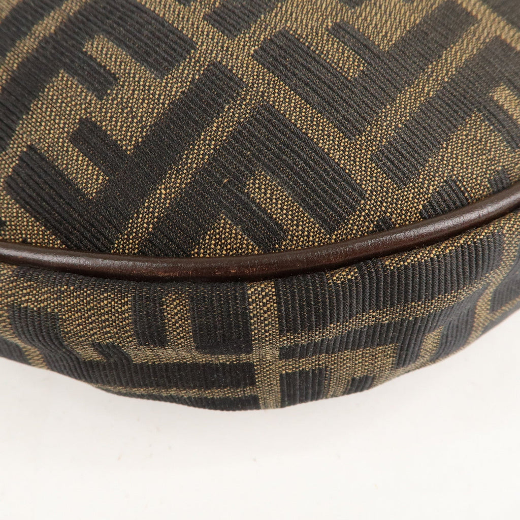 FENDI Zucca Canvas Leather Shoulder Bag Brown Black