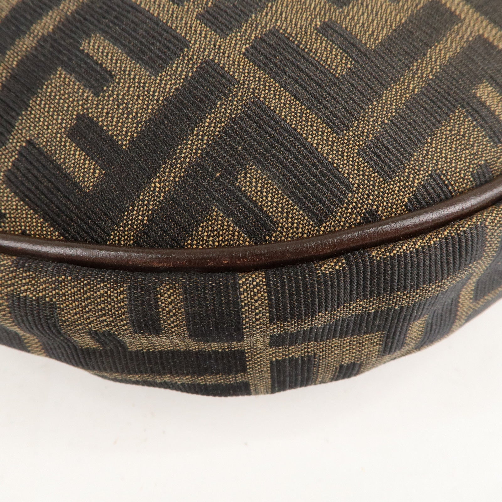 FENDI Zucca Canvas Leather Shoulder Bag Brown Black
