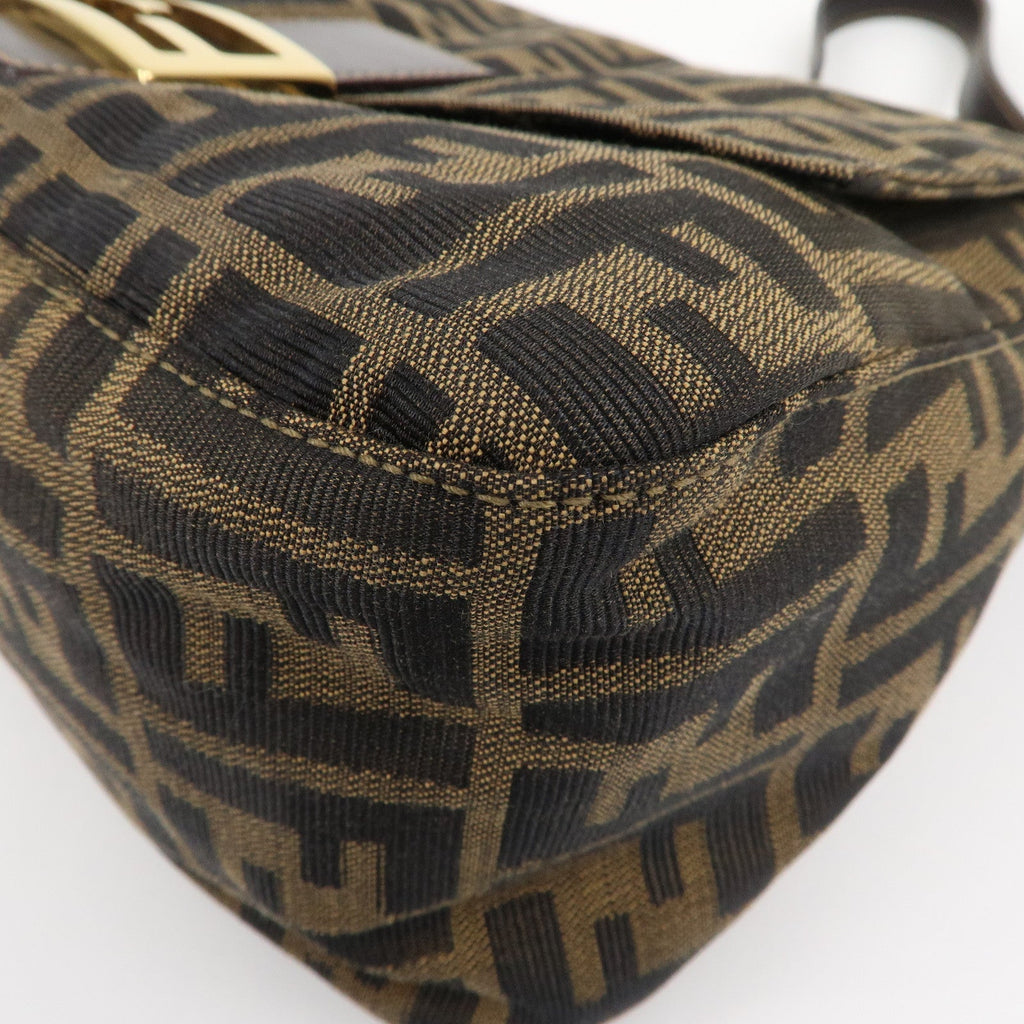 FENDI Mamma Baguette Zucca Canvas Leather Shoulder Bag 26325