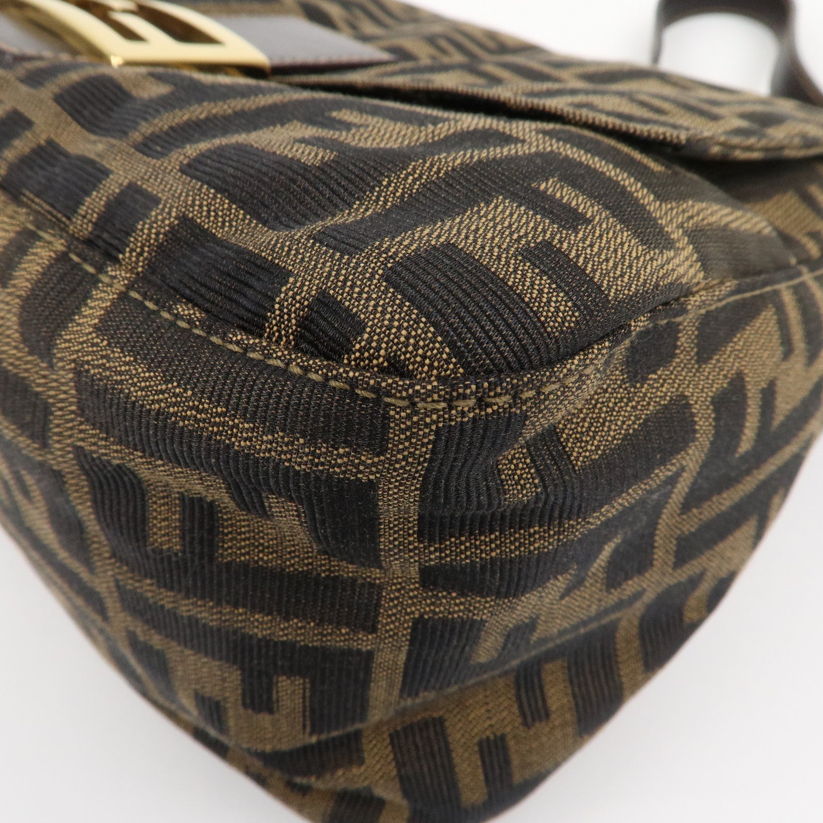 FENDI Mamma Baguette Zucca Canvas Leather Shoulder Bag 26325