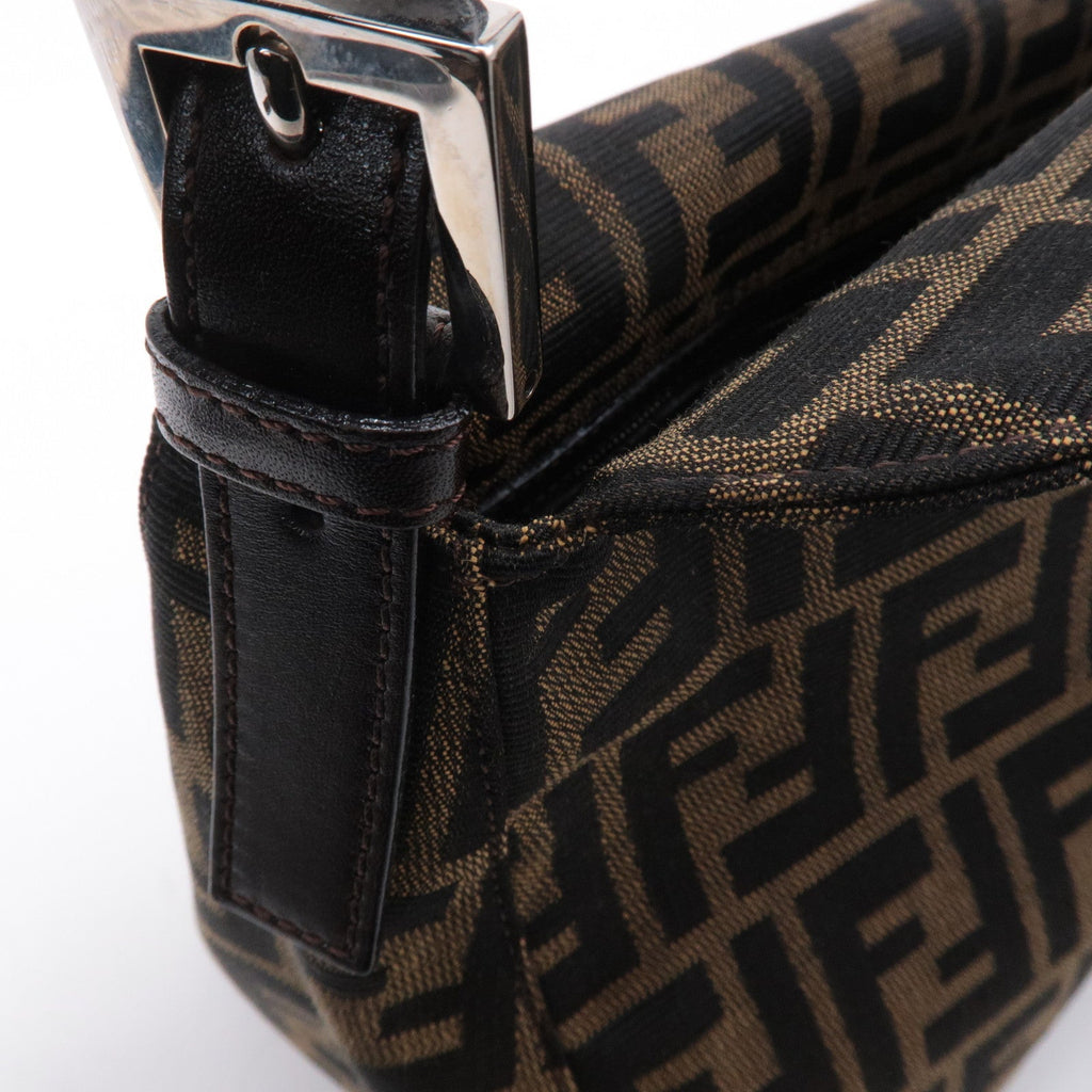 FENDI Zucca Canvas Leather Shoulder Bag Brown Black 26426