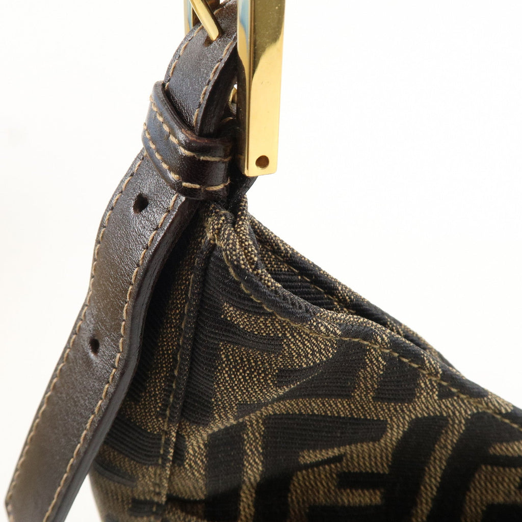 FENDI Zucca Canvas Leather Shoulder Bag Brown Black 26569