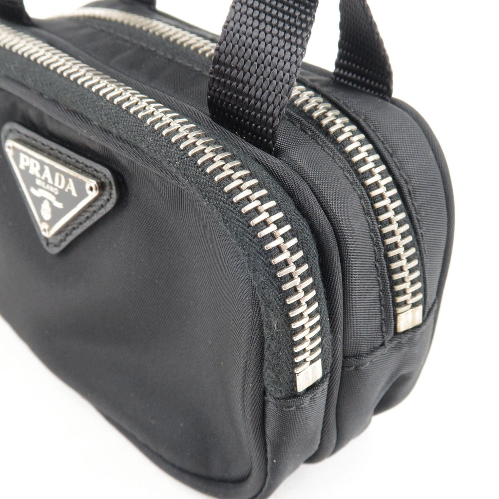 Prada Logo Nylon Leather Pouch Mini Bag Black 1N1346