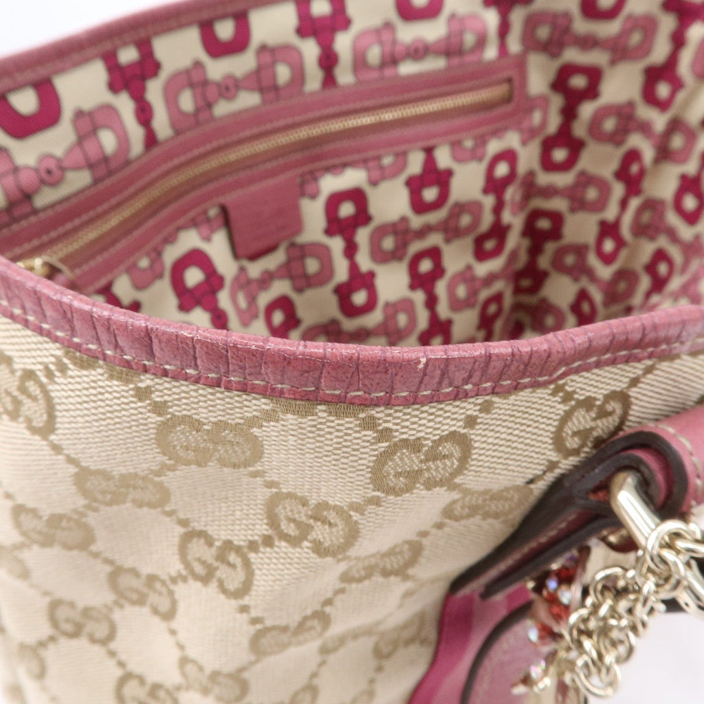 GUCCI Sherry GG Canvas Leather Shoulder Tote Bag Beige Pink 137396