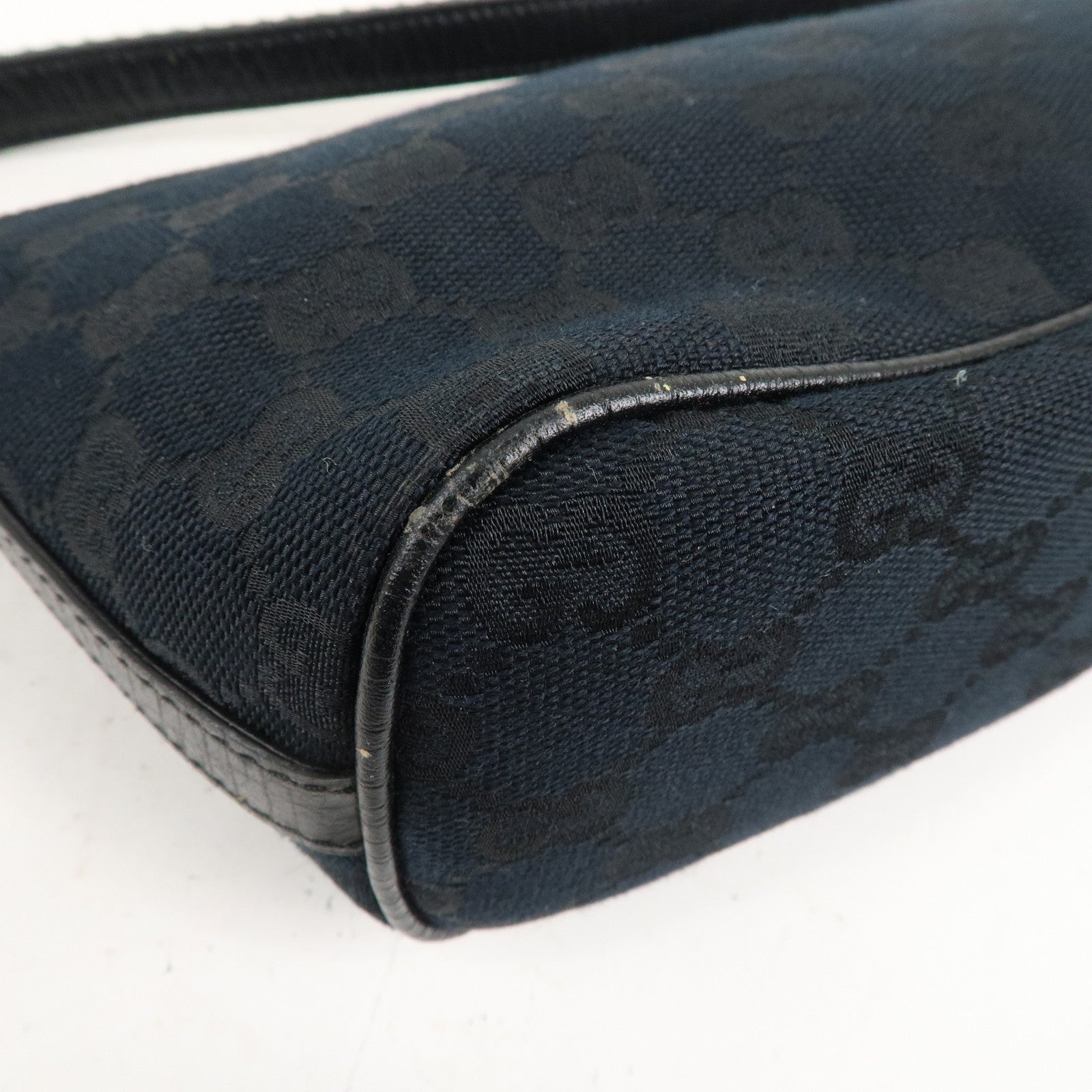 GUCCI Boat Bag Sherry GG Canvas Leather Pouch Black 141809