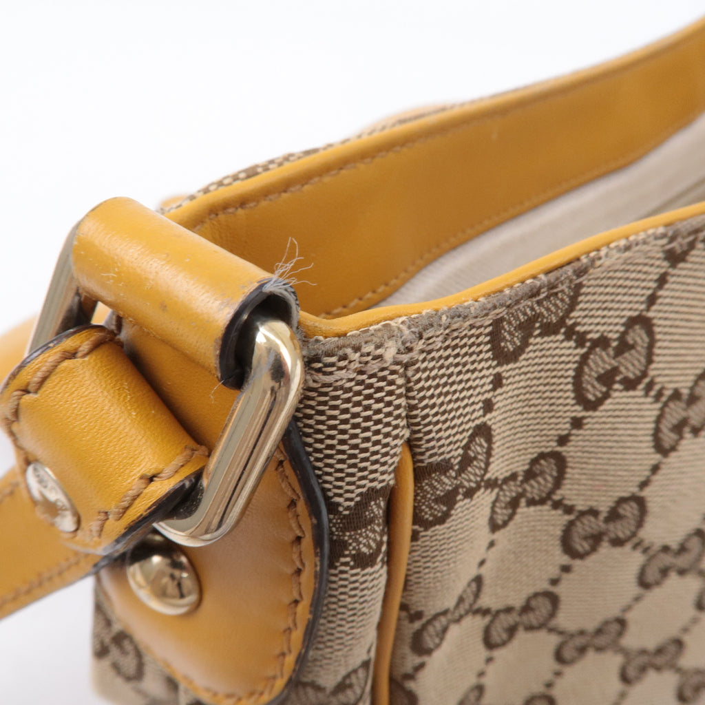 GUCCI GG Canvas Leather Shoulder Bag Beige Brown Yellow 308452