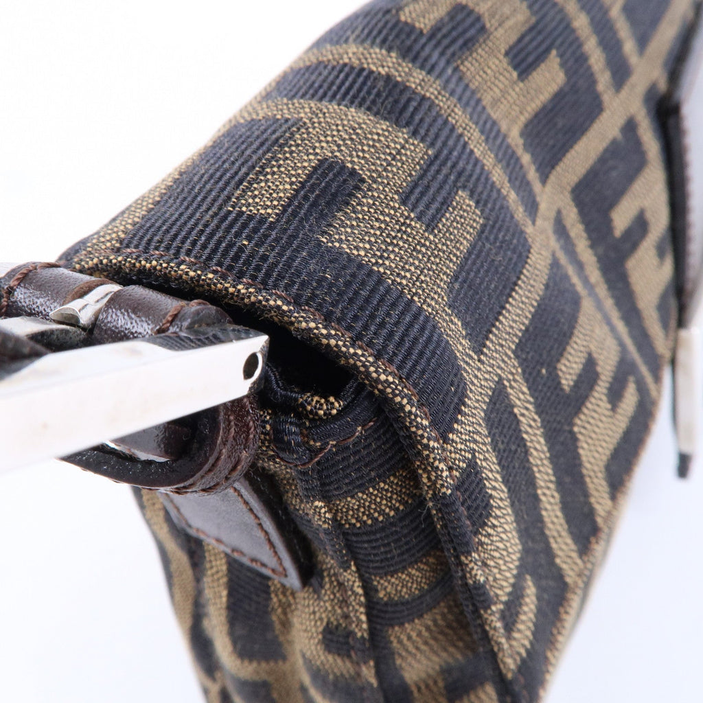 FENDI Mamma Baguette Zucca Canvas Leather Shoulder Bag Brown 26424