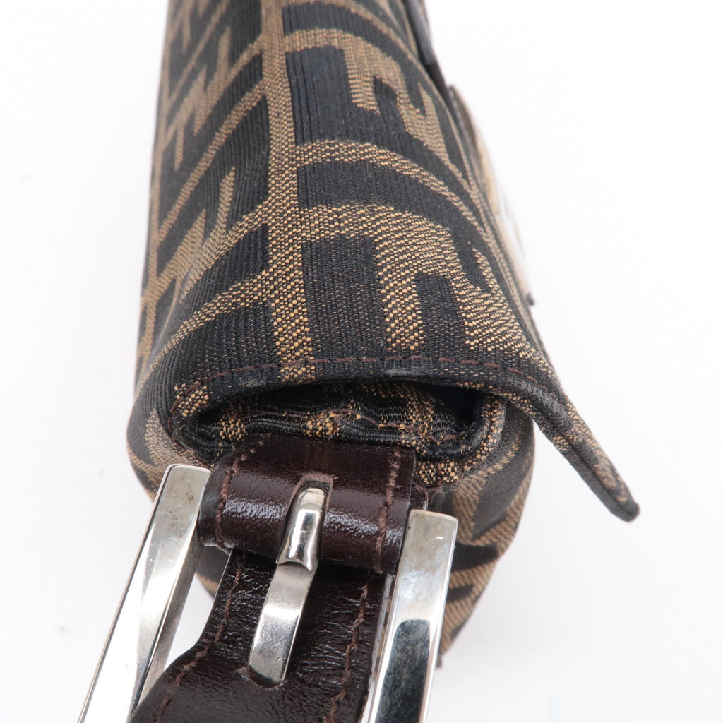 FENDI Mamma Baguette Zucca Canvas Leather Bag Brown 26424
