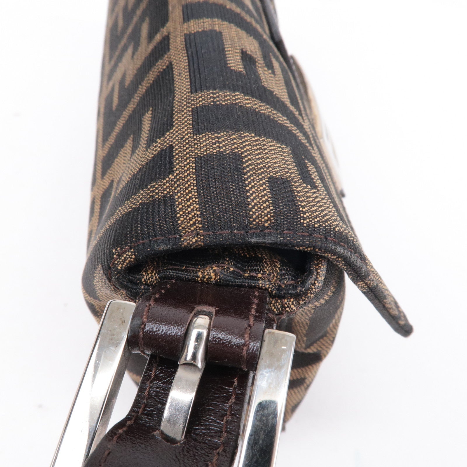 FENDI Mamma Baguette Zucca Canvas Leather Bag Brown 26424