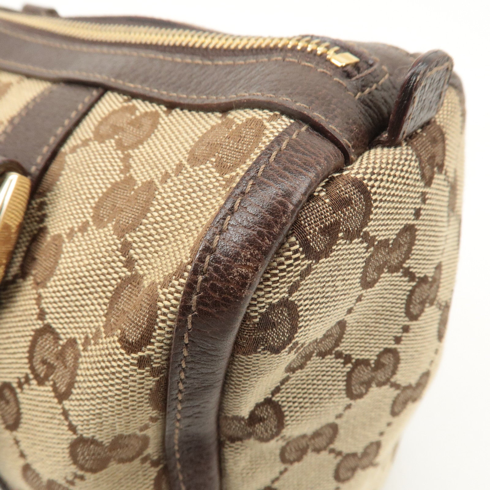 GUCCI Abbey GG Canvas Leather Boston Bag Beige Brown 130942