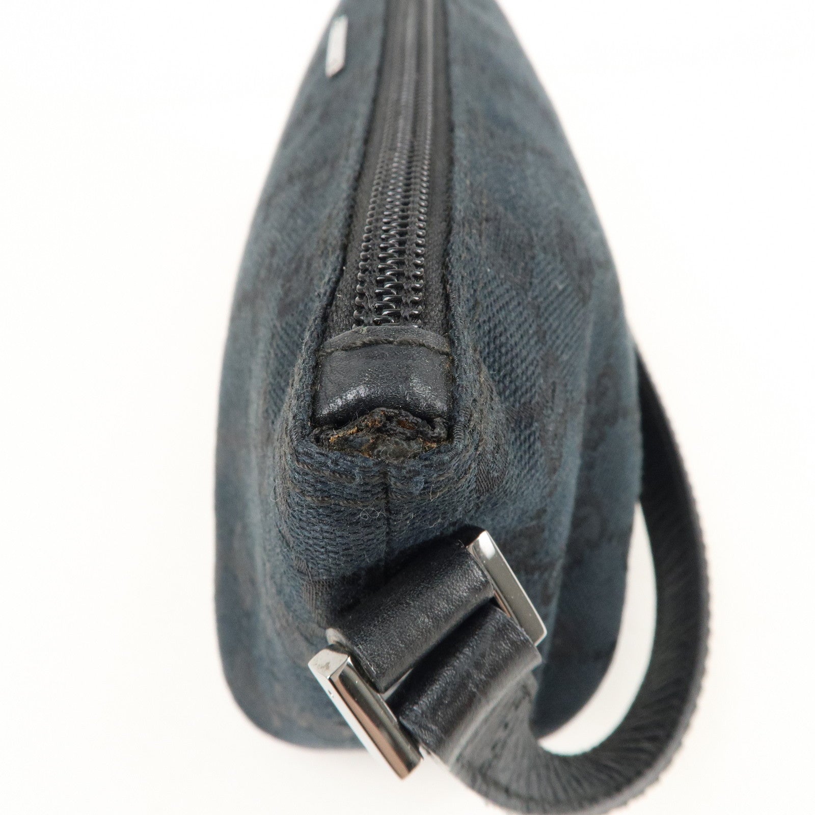 GUCCI Boat Bag Sherry GG Canvas Leather Pouch Black 141809