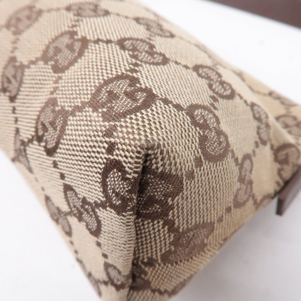GUCCI GG Canvas Leather Hand Bag Pouch Beige Brown 103399